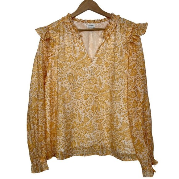 JCREW Yellow Floral Ruffle Top Balloon Sleeve Blouse - Picture 2 of 11